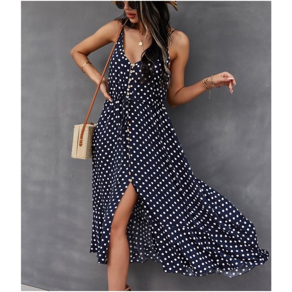 Boho Polka Dot Button up Cami Dress - Picture 2 of 15